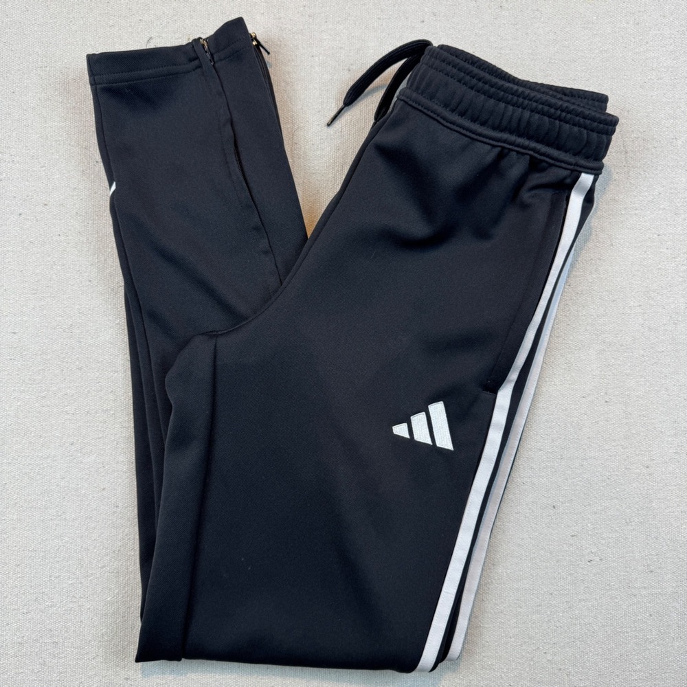 Adidas 13-14Y Track Pants Youth Black White Stripe Zipper Cuffs